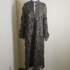 Dark Green Floral Lace Coat